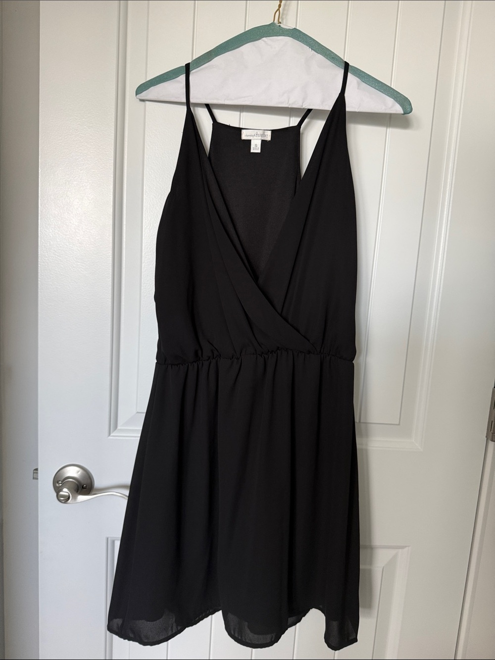 Charming Charlie Black Spaghetti-Strap Wrap Mini Dress